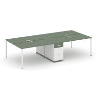 Concept Рабочая станция 4 места с 1 опорной тумбой CN.DRS-422 W Кобо/Белый Бриллиант/Металл Белый 2780*1480*750