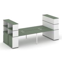 Concept Рабочая станция с опорными шкафами-купе с надставкой выс. CN.DRS-288 W Кобо/Белый Бриллиант/Металл Белый 4000*1480*1530