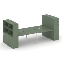 Concept Рабочая станция с опорными шкафами-купе с надставкой выс. CN.DRS-288 W Кобо/Металл Белый 4000*1480*1530