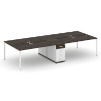 Concept Рабочая станция 4 места с 1 опорной тумбой CN.DRS-420 W Дуб Мали/Белый Бриллиант/Металл Белый 3580*1480*750
