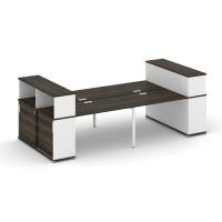 Concept Рабочая станция с опорными шкафами-купе с надставкой низ. CN.DRS-282 W Дуб Мали/Белый Бриллиант/Металл Белый 3200*1480*1140