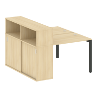 Metal System Quattro Рабочая станция с шкафом-купе на П-образном м/к 50БП.РС-СШК-2.1 Т Акация Лорка/Металл Антрацит 1410*1475*1098