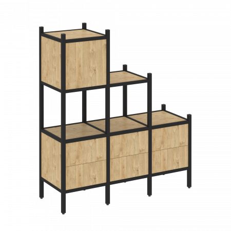 Loft Прямой стеллаж VR.L-12 Тиквуд Светлый/Металл Черный 1278*446*1458