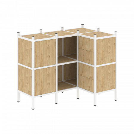 Loft Угловой внутренний стеллаж VR.L-28 Тиквуд Светлый/Металл Белый 1278*862*1047