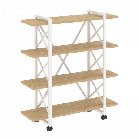 Loft Стеллаж на колесных опорах-4 полки VR.L-MST.K-4.8V Тиквуд Светлый/Металл Белый 1200*400*1334