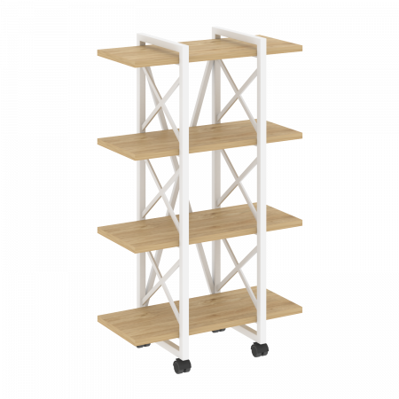 Loft Стеллаж на колесных опорах-4 полки VR.L-MST.K-4.4V Тиквуд Светлый/Металл Белый 800*400*1334