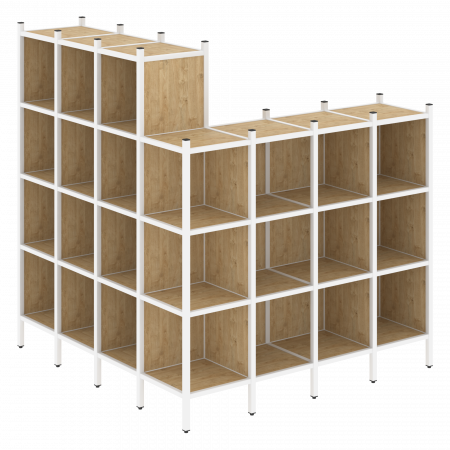 Loft Угловой внешний стеллаж наборный VR.L-60 Тиквуд Светлый/Металл Белый 1694*1694*1869