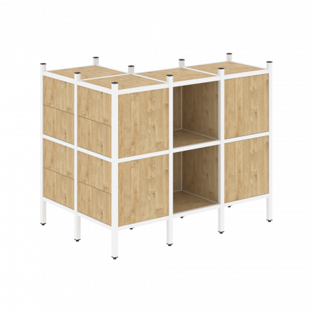 Loft Угловой внешний стеллаж наборный VR.L-51 Тиквуд Светлый/Металл Белый 862*1278*1047