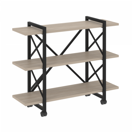 Loft Стеллаж на колесных опорах-3 полки VR.L-MST.K-3.8V Дуб Аттик/Металл Черный 1200*400*968