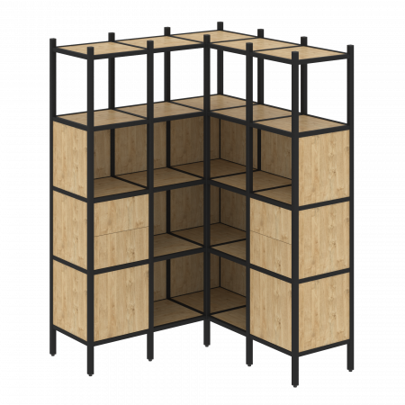 Loft Угловой внутренний стеллаж VR.L-33 Тиквуд Светлый/Металл Черный 1278*1278*1869