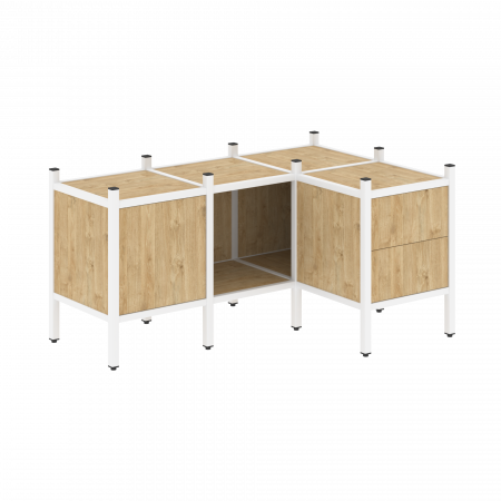 Loft Угловой внутренний стеллаж VR.L-26 Тиквуд Светлый/Металл Белый 1278*862*636
