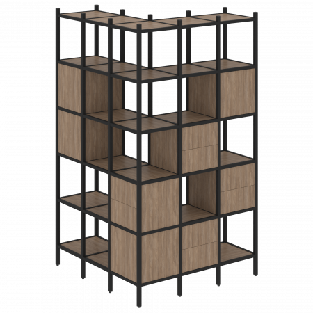 Loft Угловой внешний стеллаж наборный VR.L-53 Дуб Аризона/Металл Черный 1278*1278*2280