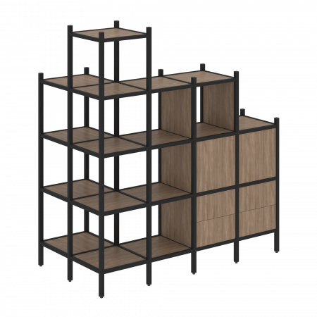 Loft Угловой внешний стеллаж наборный VR.L-58 Дуб Аризона/Металл Черный 862*1694*1869