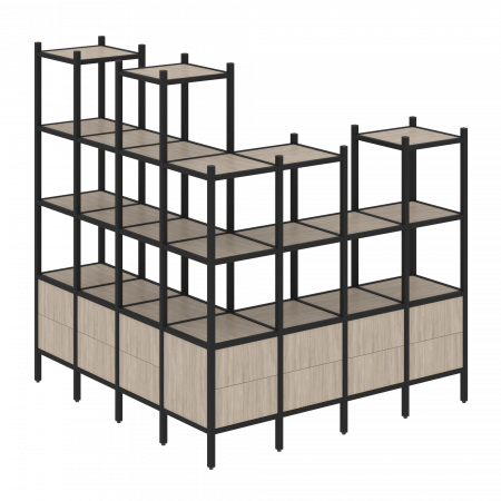 Loft Угловой внешний стеллаж наборный VR.L-55 Дуб Аттик/Металл Черный 1694*1694*1869