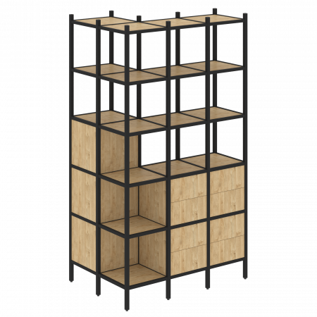 Loft Угловой внешний стеллаж наборный VR.L-54 Тиквуд Светлый/Металл Черный 862*1278*2280