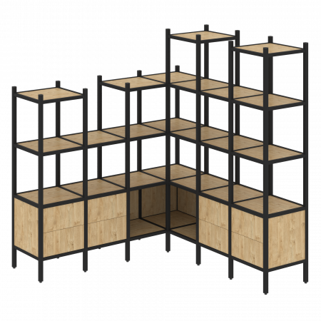 Loft Угловой внутренний стеллаж VR.L-41 Тиквуд Светлый/Металл Черный 1694*1694*1869