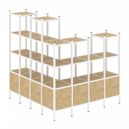 Loft Угловой внешний стеллаж наборный VR.L-55 Тиквуд Светлый/Металл Белый 1694*1694*1869