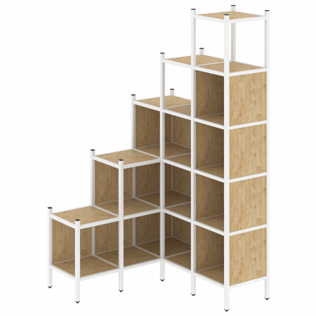 Loft Угловой внутренний стеллаж VR.L-49 Тиквуд Светлый/Металл Белый 1278*1278*2280