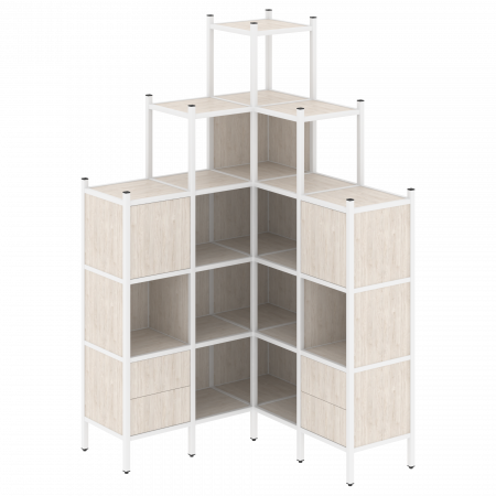 Loft Угловой внутренний стеллаж VR.L-45 Денвер Светлый/Металл Белый 1278*1278*2280