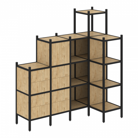 Loft Угловой внутренний стеллаж VR.L-48 Тиквуд Светлый/Металл Черный 1694*862*1869
