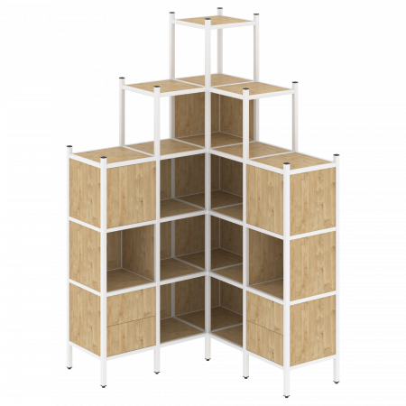 Loft Угловой внутренний стеллаж VR.L-45 Тиквуд Светлый/Металл Белый 1278*1278*2280