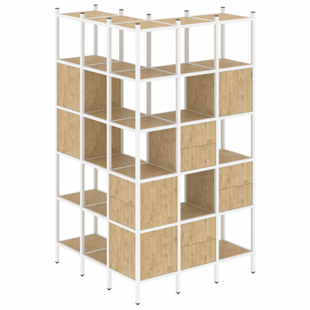 Loft Угловой внешний стеллаж наборный VR.L-53 Тиквуд Светлый/Металл Белый 1278*1278*2280