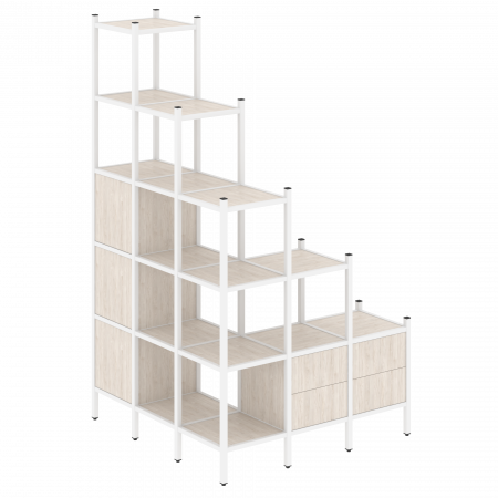 Loft Угловой внешний стеллаж наборный VR.L-59 Денвер Светлый/Металл Белый 1278*1278*2280