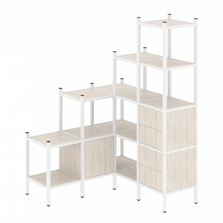 Loft Угловой внутренний стеллаж VR.L-40 Денвер Светлый/Металл Белый 1278*1278*1869