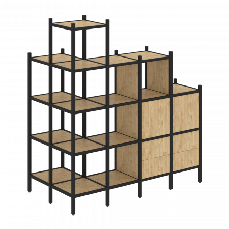 Loft Угловой внешний стеллаж наборный VR.L-58 Тиквуд Светлый/Металл Черный 862*1694*1869