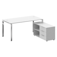 Metal System Direct Стол руковод. с тумбой БГ.СРТ-4.8 (R) Белый/Нержавеющая Сталь 1700*1620*750