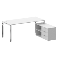 Metal System Direct Стол руковод. с тумбой БГ.СРТ-5.8 (R) Белый/Нержавеющая Сталь 1900*1620*750
