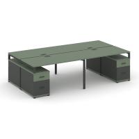 Concept Рабочая станция 4 места с 2 двухсторонними опорными тумбами CN.DRS-330 A Кобо/Антрацит/Металл Антрацит 2360/3092*1480*750