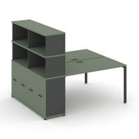 Concept Рабочая станция двухсторонняя с подвесными тумбами на 4 места CN.DRS-139 W Дуб Винченцо/Антрацит/Металл Белый 2760*1480*750