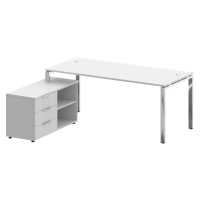 Metal System Direct Стол руковод. с тумбой БГ.СРТ-5.8 (L) Белый/Нержавеющая Сталь 1900*1620*750