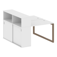 Metal System Quattro Рабочая станция с шкафом-купе на О-образном м/к 50БО.РС-СШК-2.1 Т Белый/Металл Мокко 1410*1475*1098