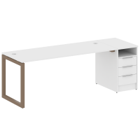 Metal System Quattro Рабочая станция с тумбой на О-образном м/к 50БО.РС-СТП-1.5 Белый/Металл Мокко 2212*720*750