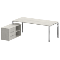 Metal System Direct Стол руковод. с тумбой БГ.СРТ-6.9 (L) Дуб Наварра/Нержавеющая Сталь 2100*1720*750