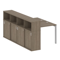 Metal System Quattro Рабочая станция с шкафом-купе на П-образном м/к 50БП.РС-СШК-4.1 Т Вяз Благородный/Металл Серый 1410*2332*1098