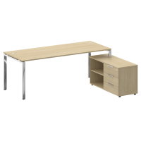 Metal System Direct Стол руковод. с тумбой БГ.СРТ-6.8 (R) Акация Лорка/Нержавеющая Сталь 2100*1620*750