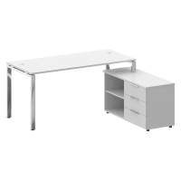 Metal System Direct Стол руковод. с тумбой БГ.СРТ-4.7 (R) Белый/Нержавеющая Сталь 1700*1520*750