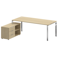 Metal System Direct Стол руковод. с тумбой БГ.СРТ-6.9 (L) Акация Лорка/Нержавеющая Сталь 2100*1720*750