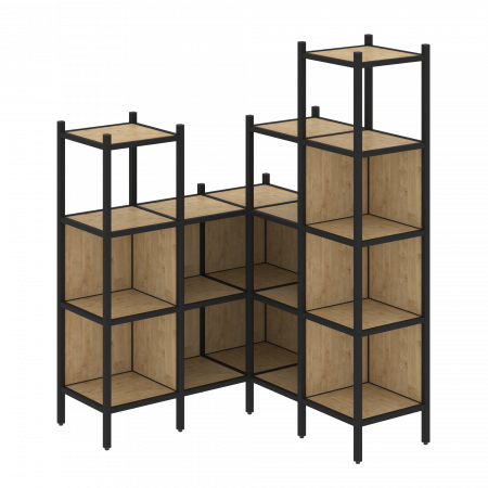 Loft Угловой внутренний стеллаж VR.L-39 Тиквуд Светлый/Металл Черный 1278*1278*1869