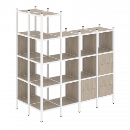 Loft Угловой внешний стеллаж наборный VR.L-57 Дуб Аттик/Металл Белый 862*1694*1869