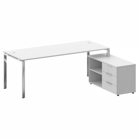 Metal System Direct Стол руковод. с тумбой БГ.СРТ-6.8 (R) Белый/Нержавеющая Сталь 2100*1620*750