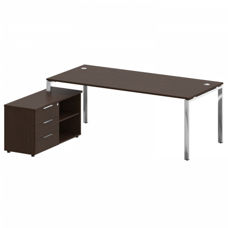 Metal System Direct Стол руковод. с тумбой БГ.СРТ-6.9 (L) Венге Цаво/Нержавеющая Сталь 2100*1720*750