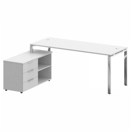 Metal System Direct Стол руковод. с тумбой БГ.СРТ-5.7 (L) Белый/Нержавеющая Сталь 1900*1520*750