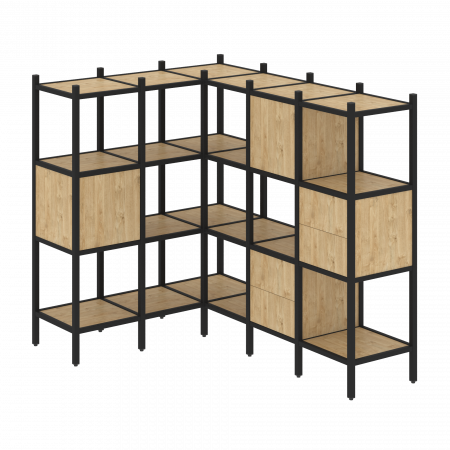 Loft Угловой внутренний стеллаж VR.L-30 Тиквуд Светлый/Металл Черный 1278*1278*1458