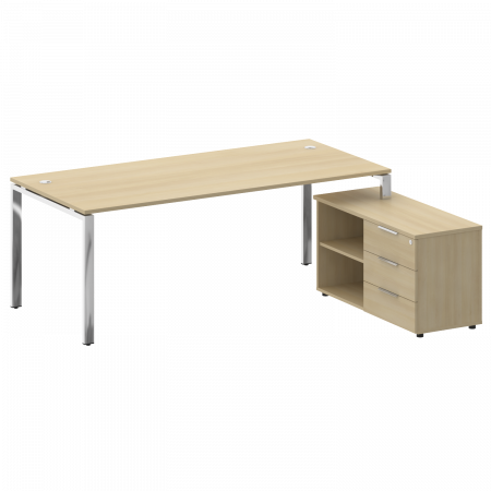 Metal System Direct Стол руковод. с тумбой БГ.СРТ-6.9 (R) Акация Лорка/Нержавеющая Сталь 2100*1720*750