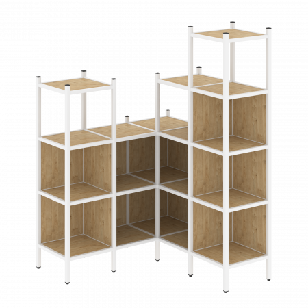 Loft Угловой внутренний стеллаж VR.L-39 Тиквуд Светлый/Металл Белый 1278*1278*1869